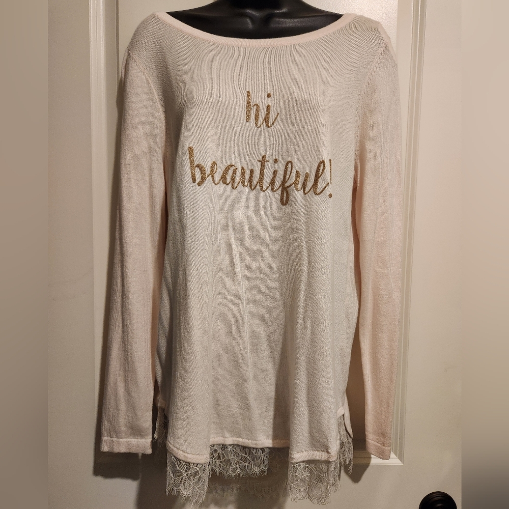 NWT LC Lauren Conrad Pink Shirttail Tunic W/ Gold Lettering Sz MED